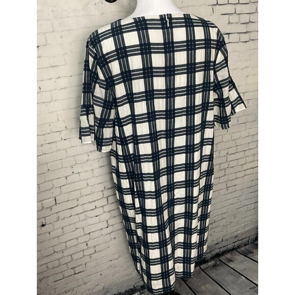 Madewell Blue White Plaid Ruffle Sleeve Babydoll Dress Popover Mini Size 12 - Picture 9 of 14